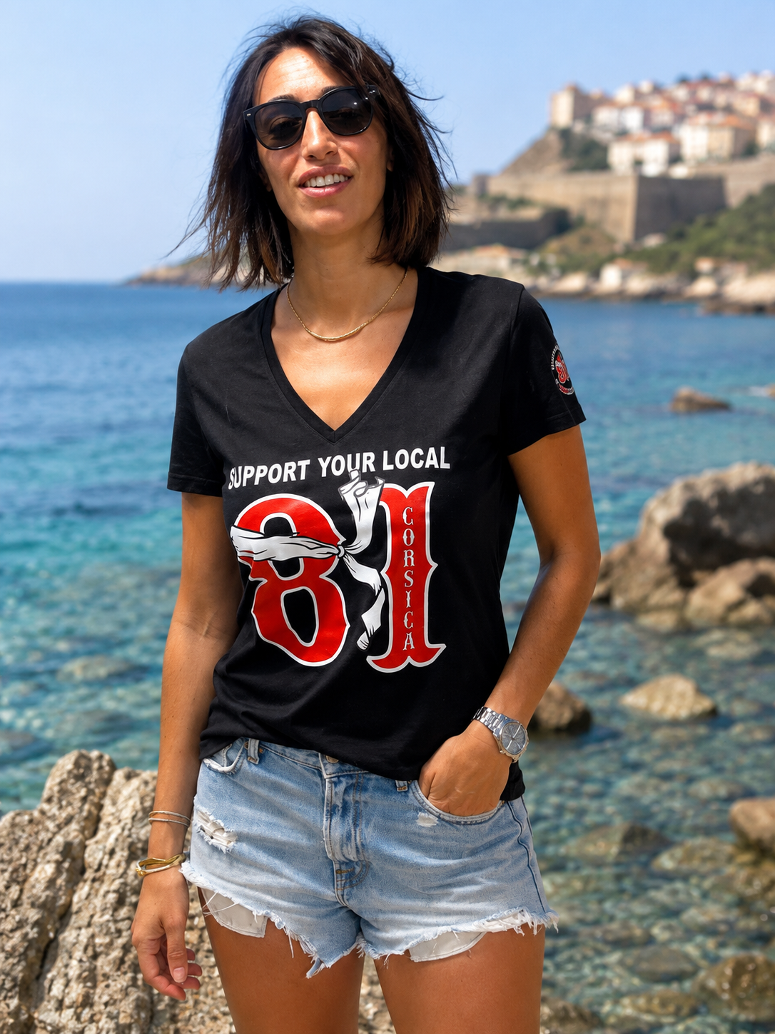 T-shirt à maches courtes femme Support your Local 81 Corsica bandeau